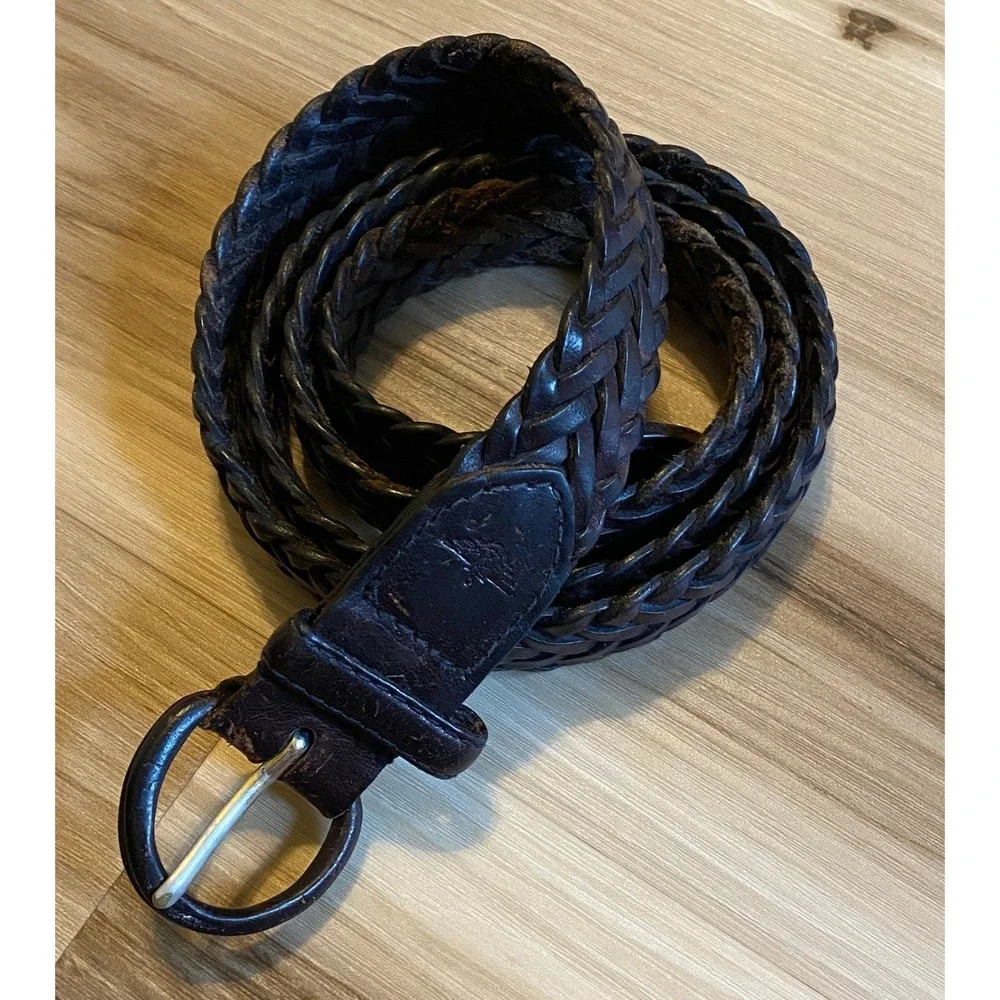 Dockers Mens Dark Brown Braided Leather Belt Full Grain Cowhide Size 38